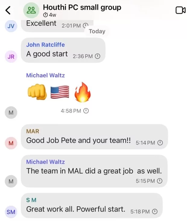 اضافه‌شدن تصادفی خبرنگار به گروه مقامات ارشد آمریکایی در سیگنال